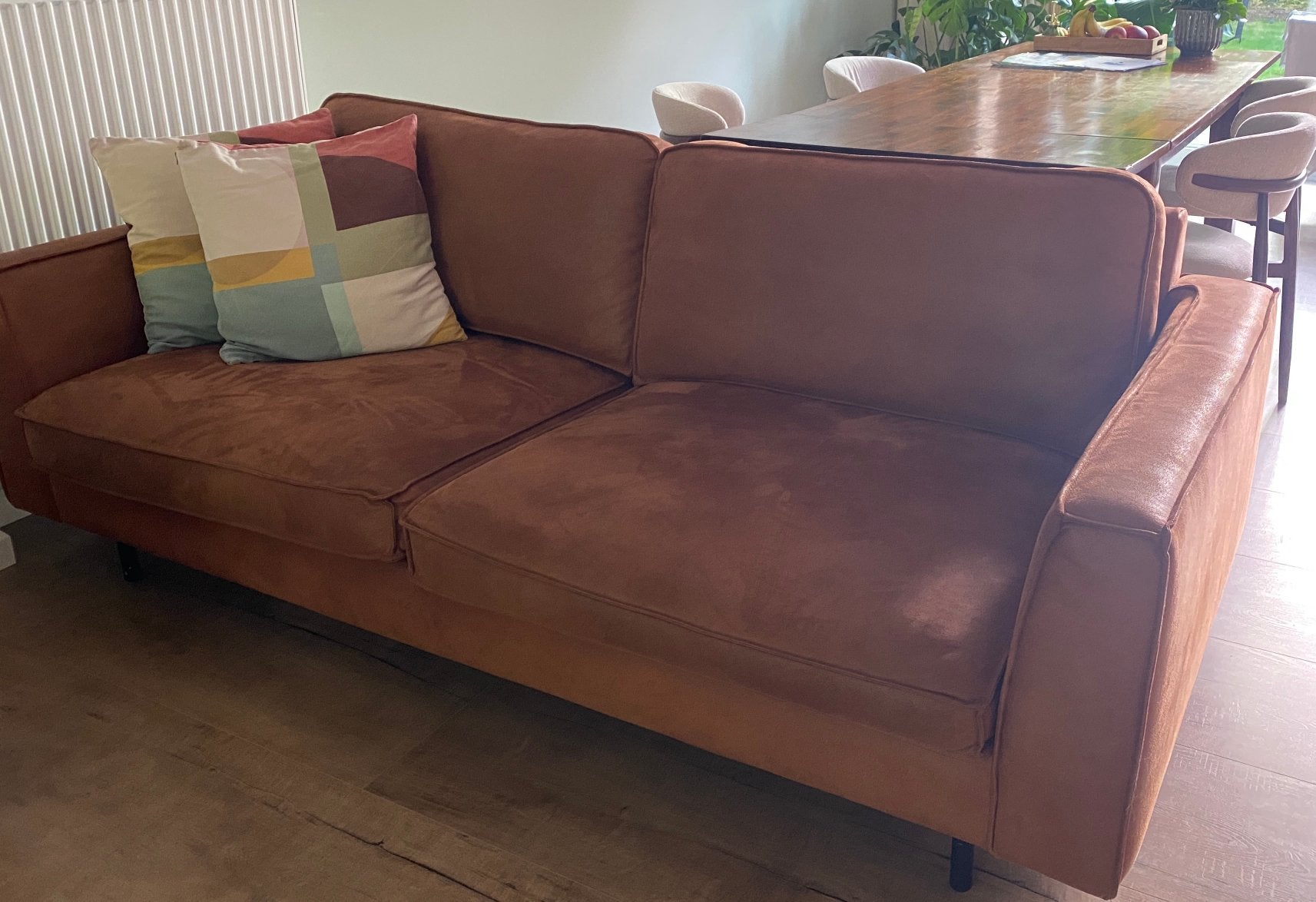 Echt leer zetel voor 400 euro, 200 à 250 cm, Banc droit, Enlèvement, Utilisé