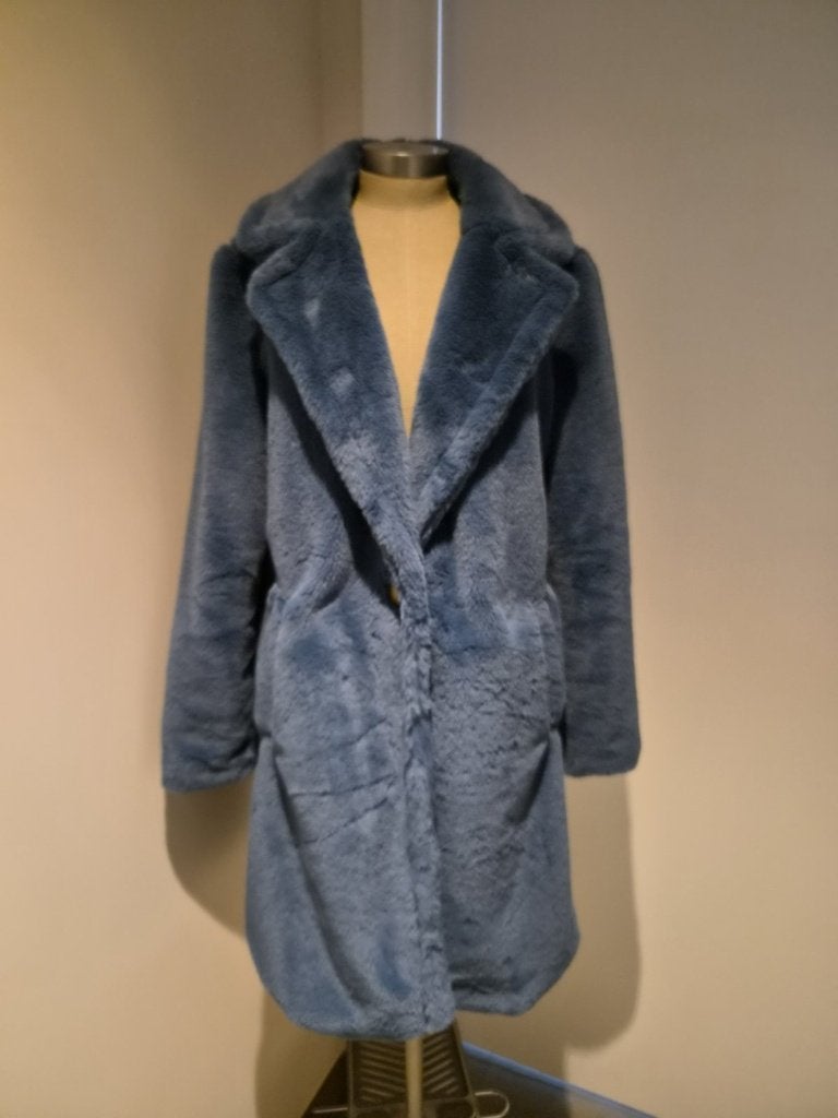 Shein lange jas imitatiebont blauw, revers, maat 38, nieuw, Maat 38/40 (M), Blauw, Nieuw, Ophalen of Verzenden