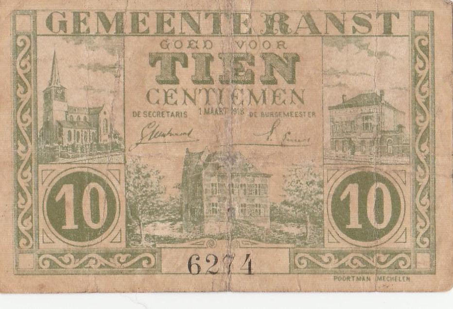 Municipalité de Ranst 10 cents, Enlèvement, Belgique, Billets en vrac