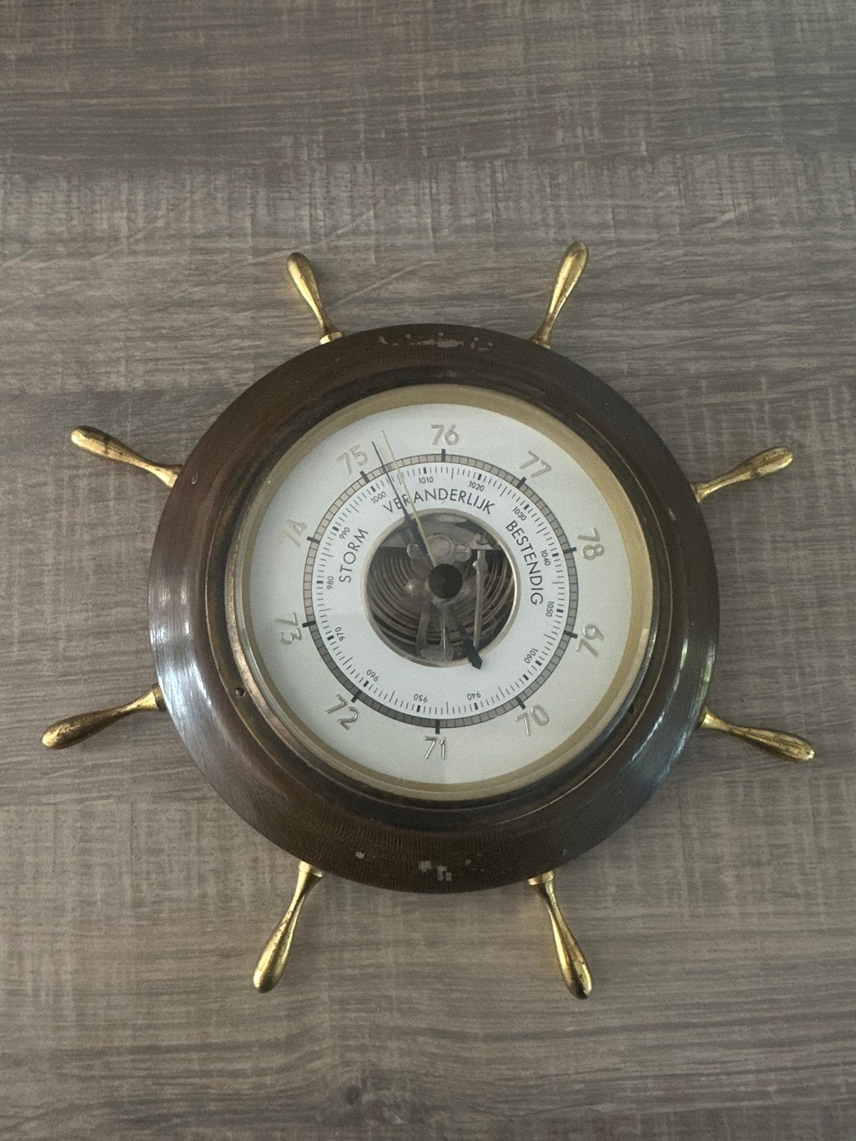 Antieke Barometer in Stuurwiel Vorm - Nautische Decoratie, Ophalen of Verzenden, Barometer