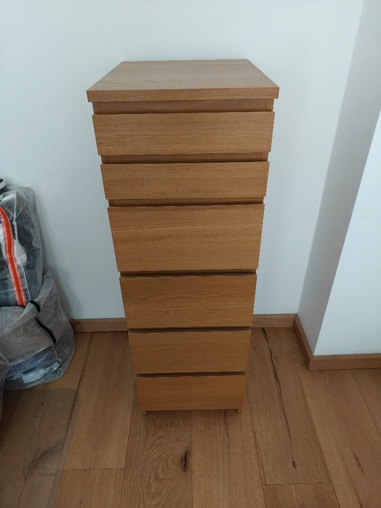 IKEA MALM Ladekast 6 lades, eikenfineer, spiegel, 40x123 cm, Huis en Inrichting, Kasten | Ladekasten, Ophalen, Minder dan 50 cm