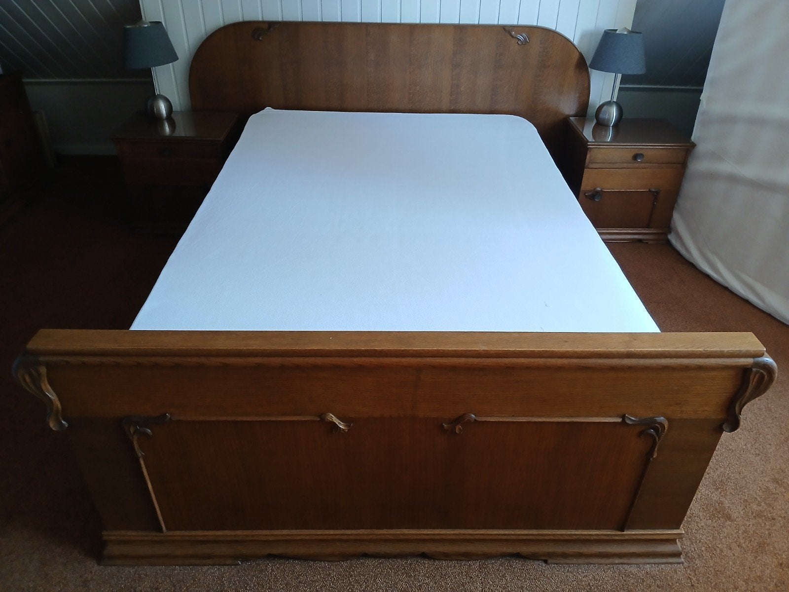 Houten vintage bed 125x190 twijfelaar, Ophalen, Twijfelaar