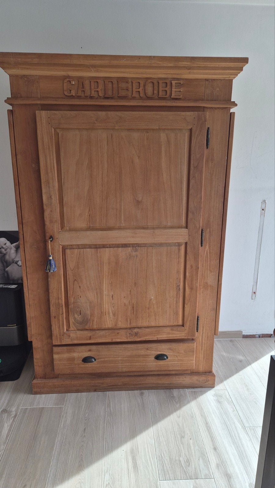 Massief teakhouten garderobekast, Huis en Inrichting, Ophalen, 100 tot 150 cm, 200 cm of meer, Teakhout