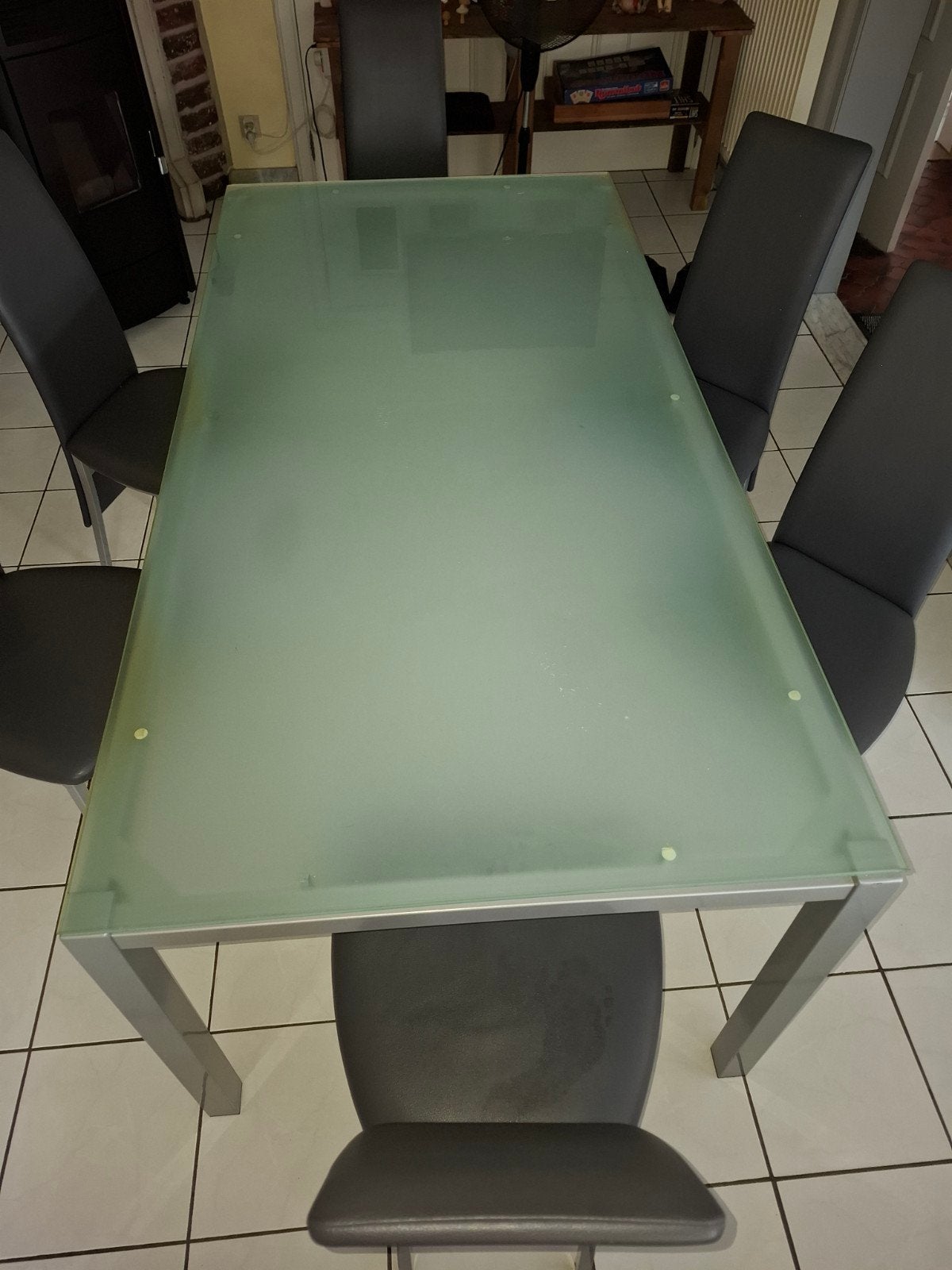 tafel en 6 stoelen, Huis en Inrichting, Ophalen, Gebruikt, 50 tot 100 cm, Glas