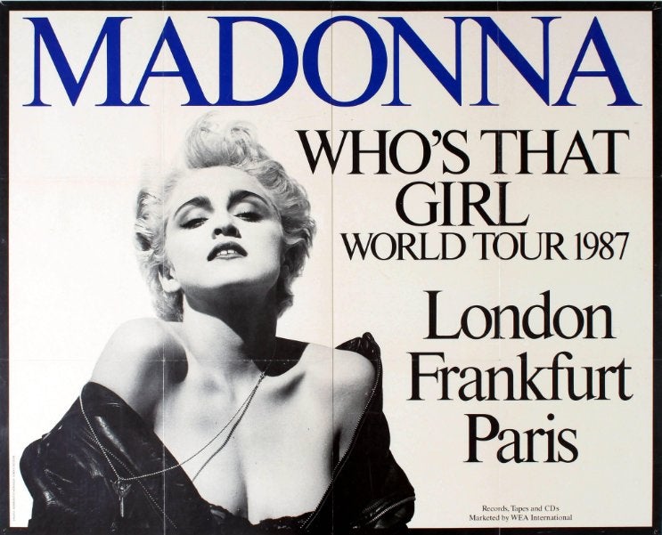 Originele " muziektourposter "Madonna Who's That Girl", Antiquités & Art, 115 cm, Papier/carton, Signé, Poupée/figurine