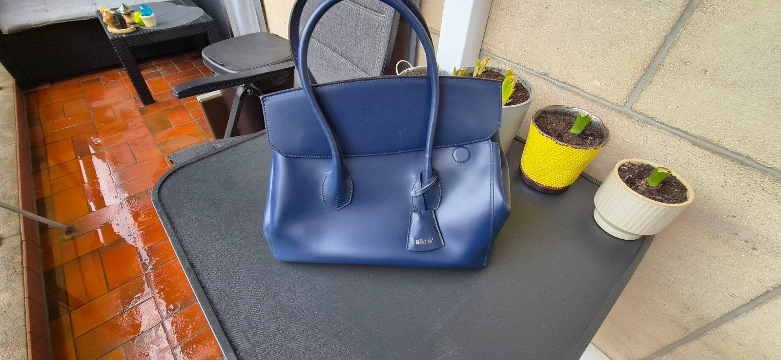 Magnifique sac à main abro en cuir véritable - Bleu Marine, Enlèvement ou Envoi, Neuf, Bleu, Sac à main