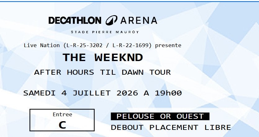 Place concert The Weeknd 04 juillet, Tickets & Billets, Deux personnes, Juillet