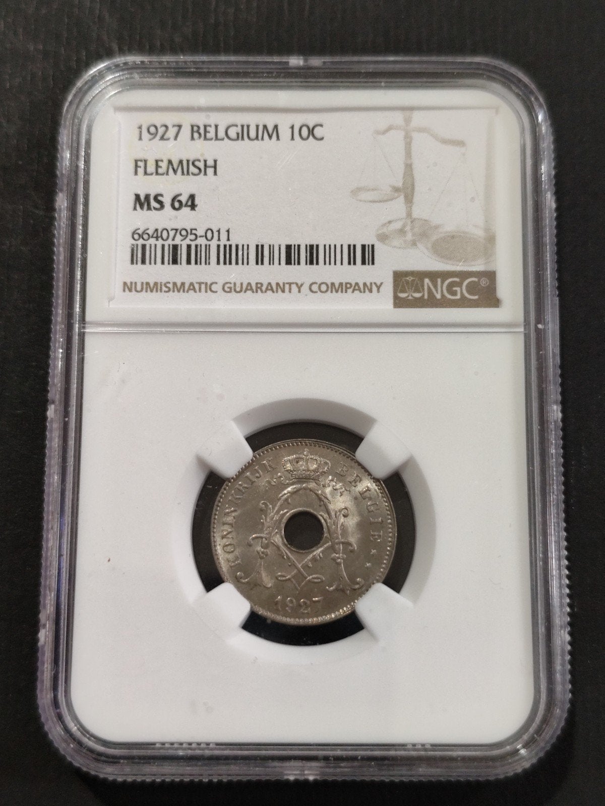 België 10 cent 1927 Vlaams - NGC MS64, Ophalen of Verzenden, Overig, Losse munt