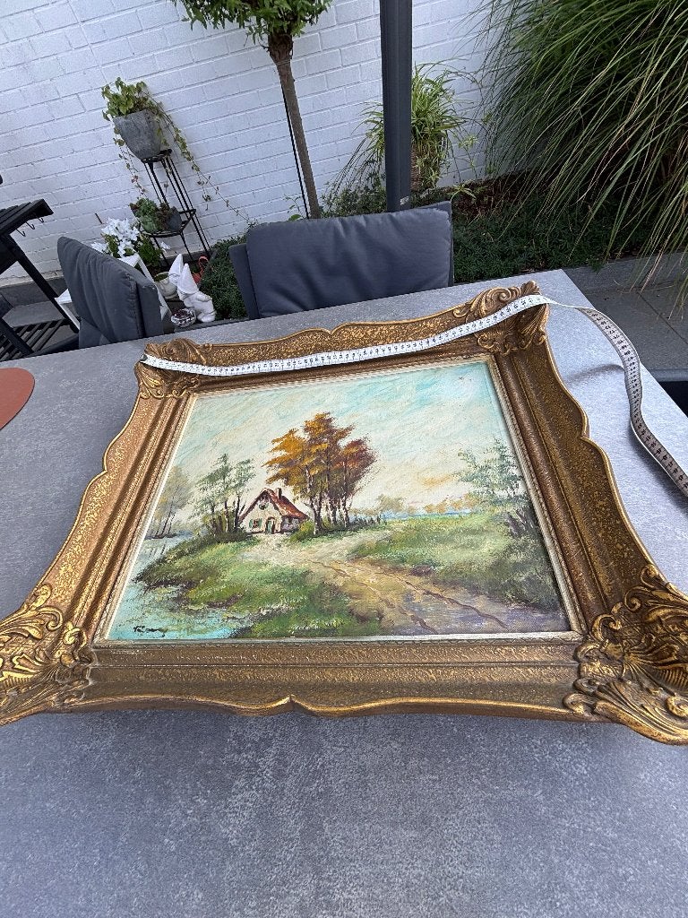 Schilderij   Huisje natuur, Ophalen, Doek, Overige technieken, Landschap
