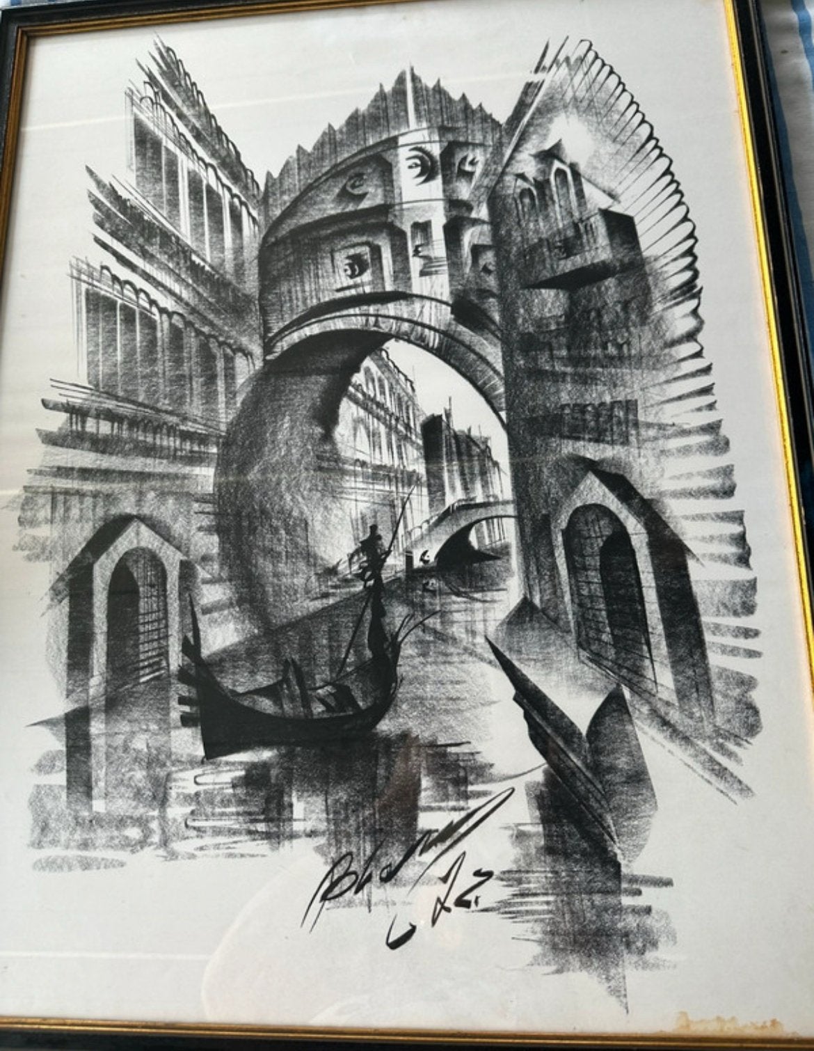 dessin au fusain du célèbre Pont des Soupirs - Venise, Enlèvement ou Envoi