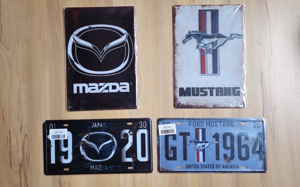 4 Metalen Reclameborden - Mazda (2x) & Mustang (2x), Verzamelen, Ophalen of Verzenden, Nieuw