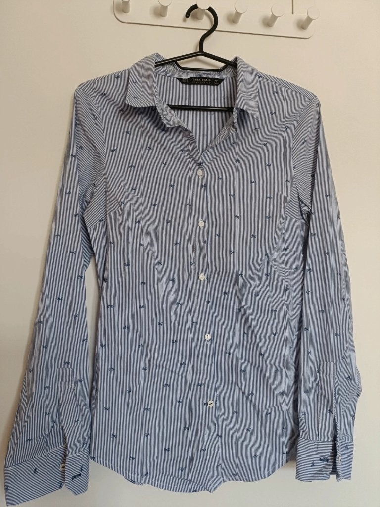 Chemise rayée bleu/blanc motif vélos Zara Basic – S, Enlèvement ou Envoi, Comme neuf, Taille 36 (S), Multicolore