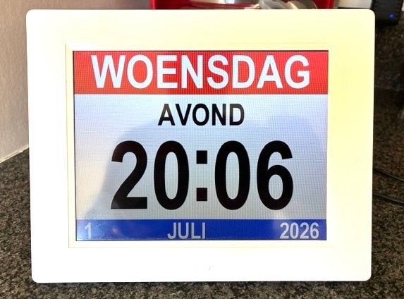 Digitale kalenderklok, Ophalen, Wit, Zo goed als nieuw, Tafelklok