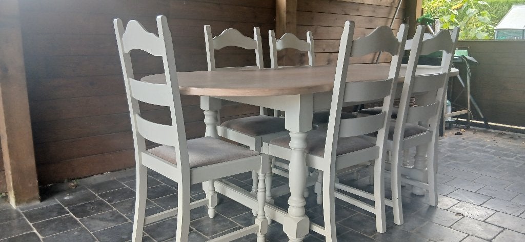 tafel en stoelen, Ophalen, Gebruikt, Eikenhout, 200 cm of meer