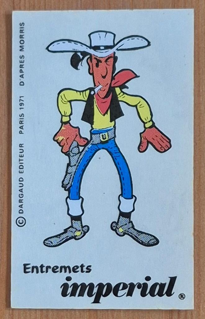Lucky Luke sticker Entremets Imperial 1971 Morris, Enlèvement ou Envoi, Autres personnages, Comme neuf, Image, Affiche ou Autocollant