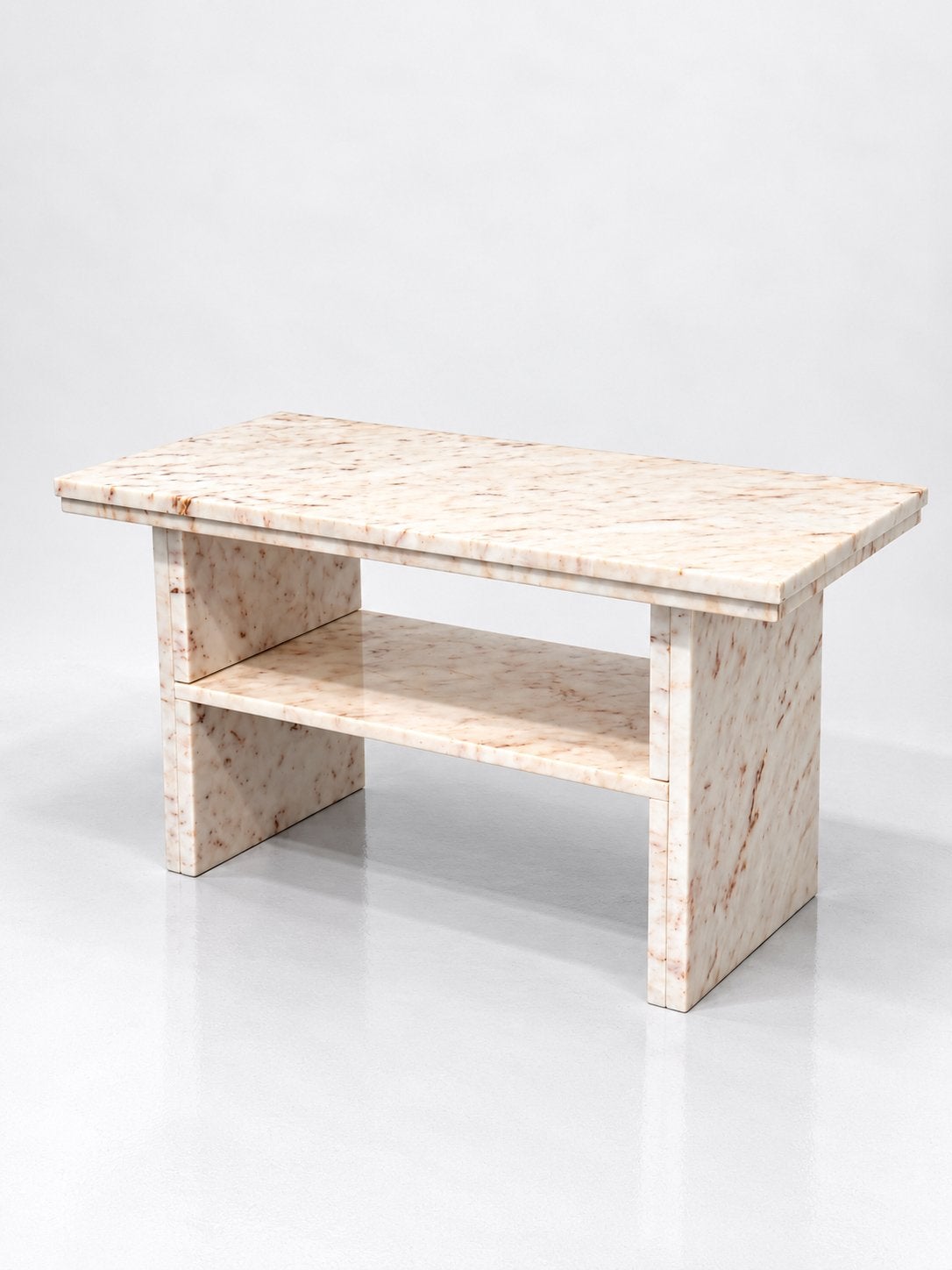 Table basse vintage en marbre massif veiné rose avec étagère, Enlèvement ou Envoi, Utilisé