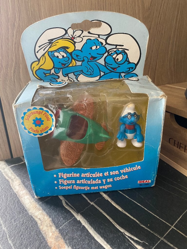 Piloten smurf met vliegtuig in originele doos 1996, Verzamelen, Smurfen, Ophalen