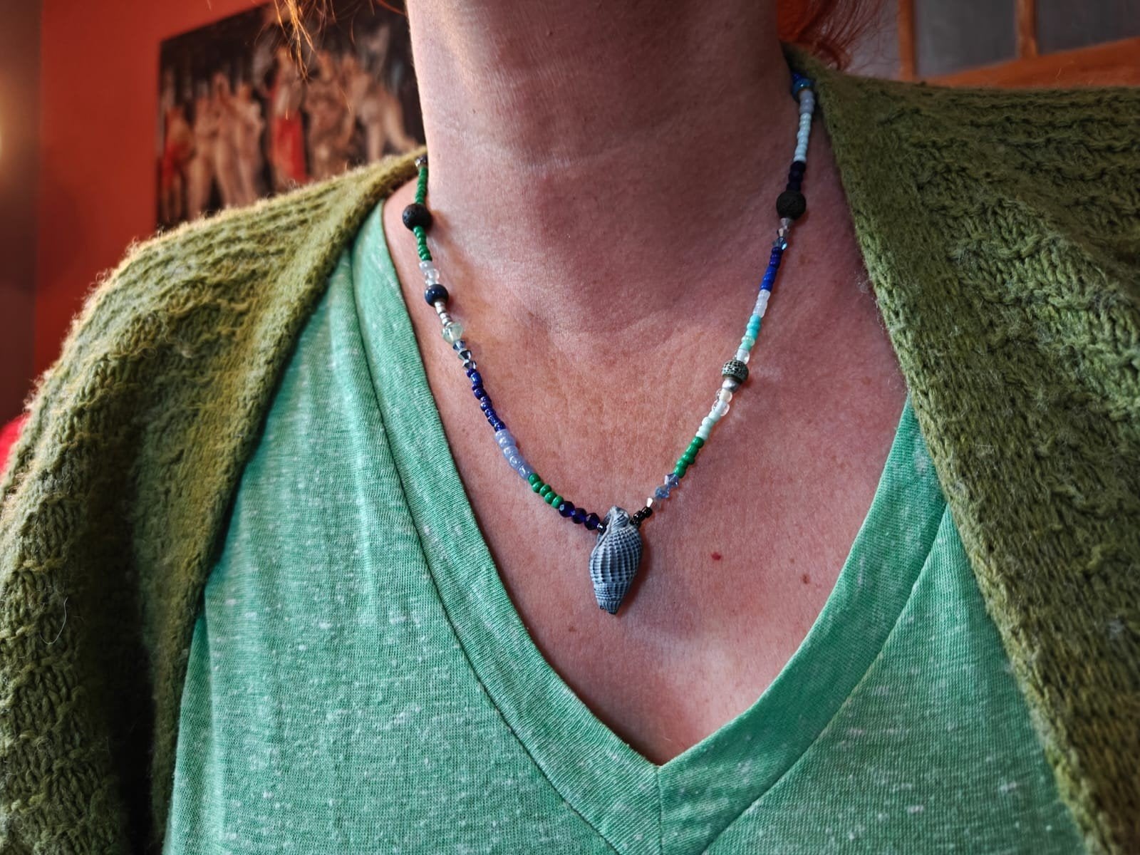 Handgemaakte kleine ketting met schelp, Ophalen of Verzenden, Blauw