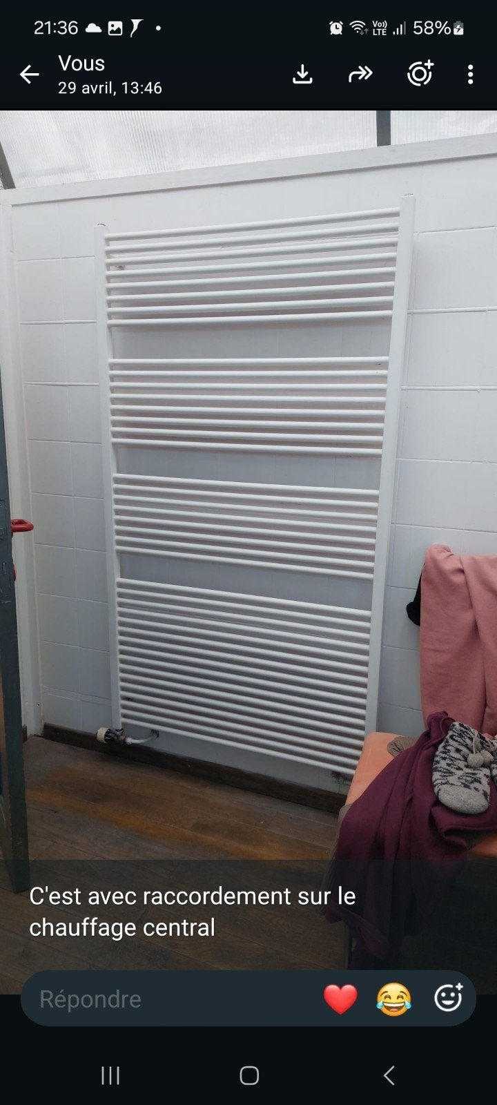 radiateur sèche-serviette sur chauffage  central, Gebruikt, 60 tot 150 cm, Radiator, 80 cm of meer