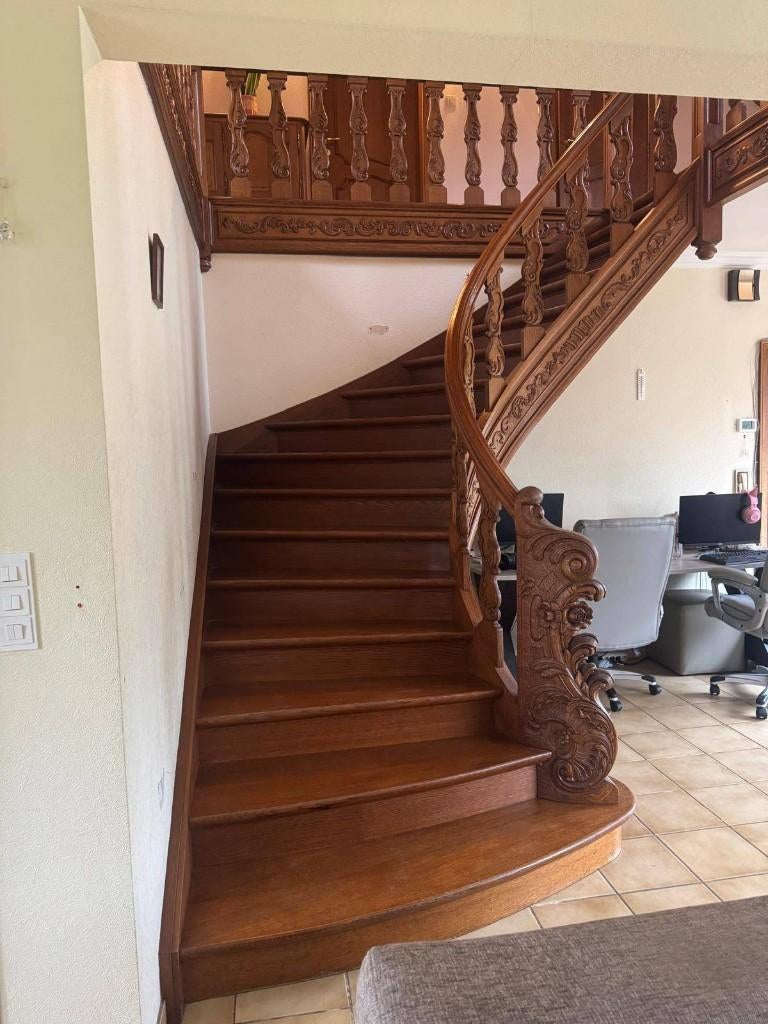 Eikenhouten trap met eventueel bijhorende balustrade, Doe-het-zelf en Bouw, Ladders en Trappen, Ophalen, Gebruikt, Trap, 2 tot 4 meter