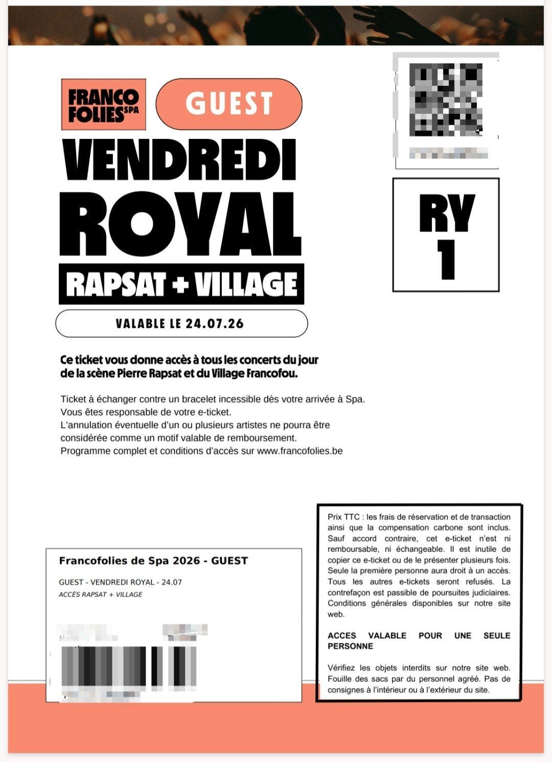 2 tickets pour le vendredi 24 juillet 2026 Francofolies, Tickets & Billets