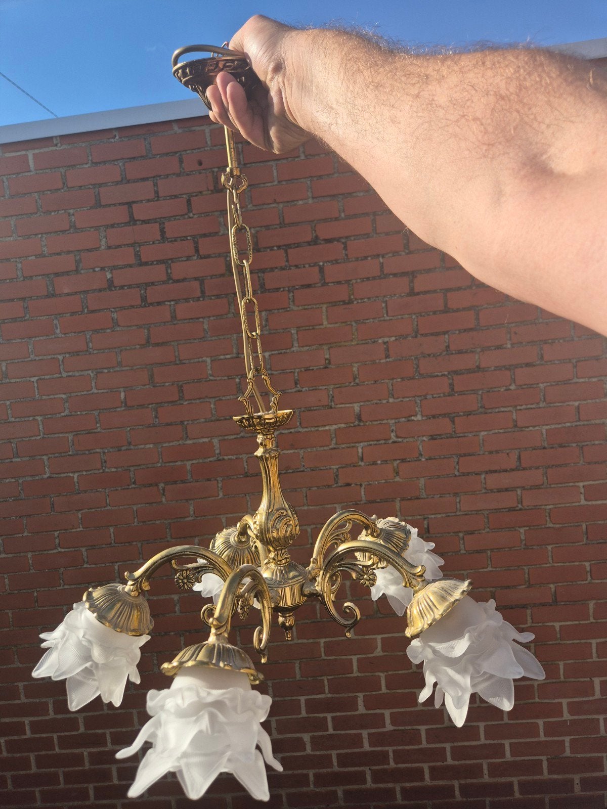 prachtige (zware) luster met de 2 bijhorende wandlampjes, Ophalen