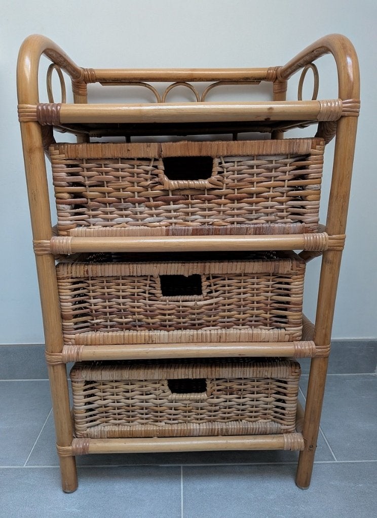 Commode vintage en rotin à trois tiroirs, Enlèvement