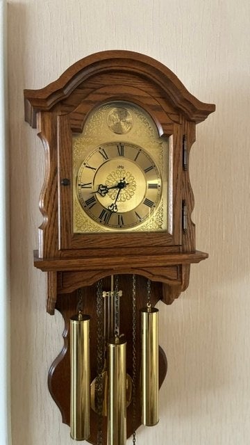 AMS wandklok met slingers gewichten, Antiek en Kunst, Ophalen