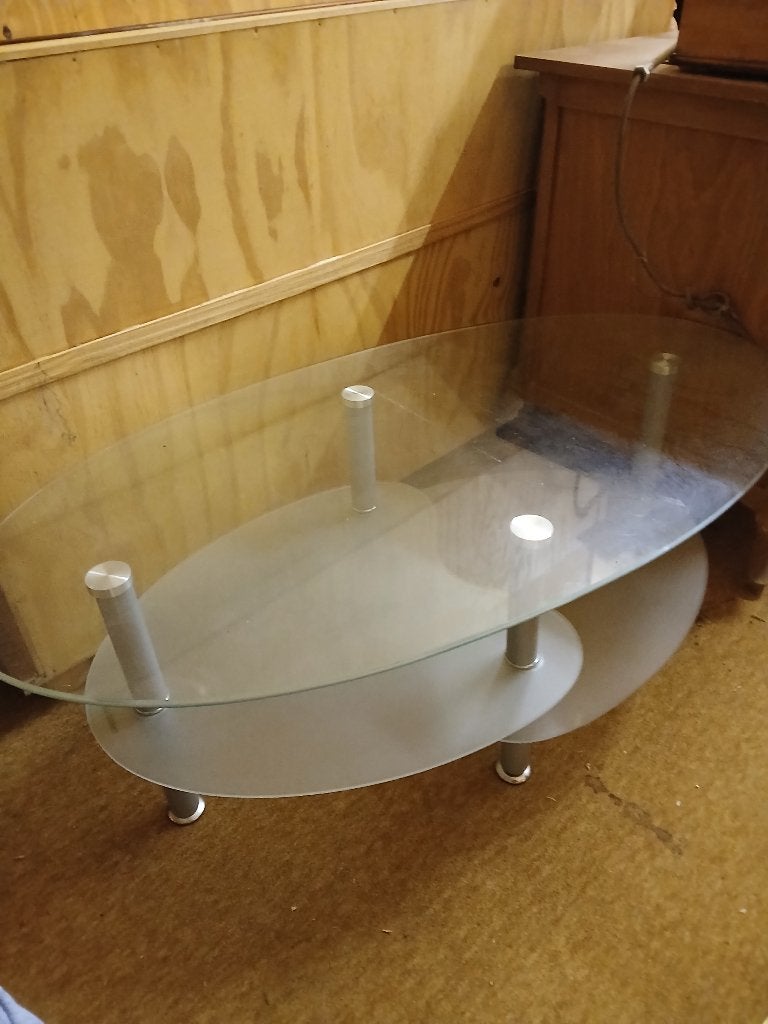 Table basse ovale en verre, 100 à 150 cm, Comme neuf, Verre, Enlèvement