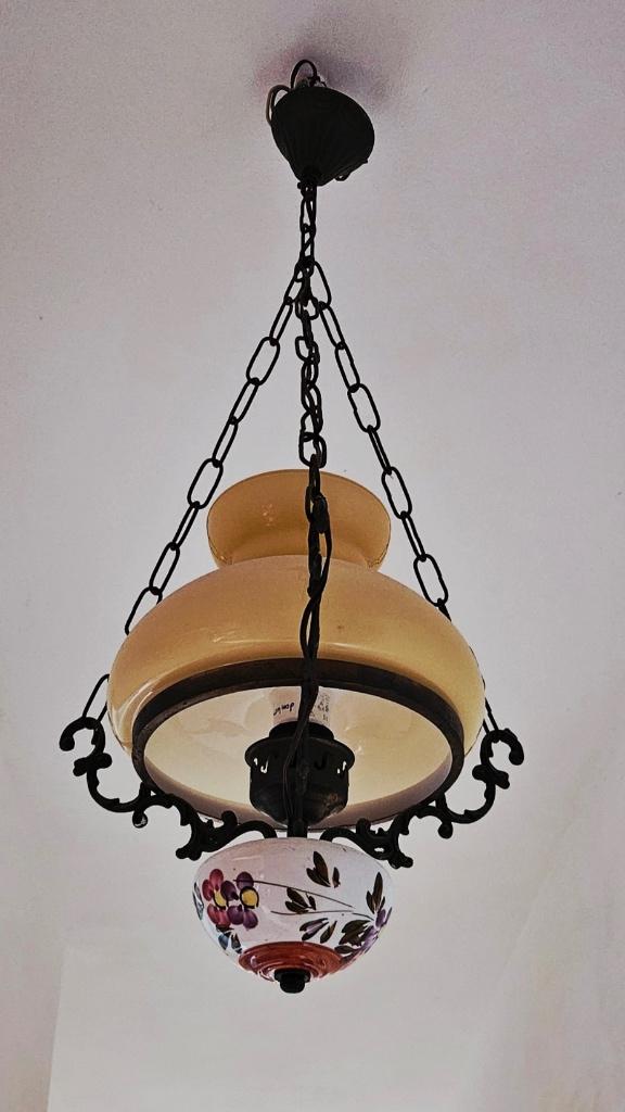 Hanglamp, in de stijl van een olielamp, Ophalen, Gebruikt, Glas, Vintage