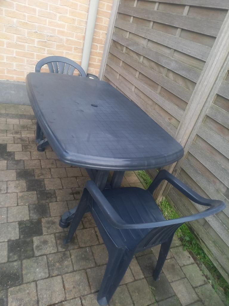 tuintafel met 2 stoelen, Tuin en Terras, Tuintafels, Ophalen, Gebruikt, Plastic