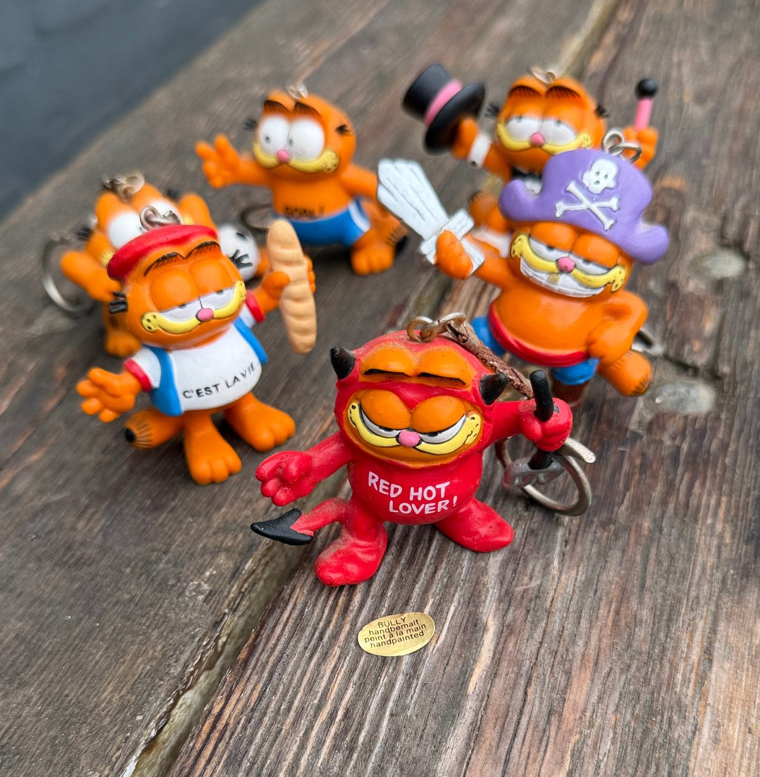 Porte-clés vintage Garfield Bully (années 1980) - Lot de 6, Collections, Enlèvement ou Envoi, Garfield, Comme neuf, Statue ou Figurine