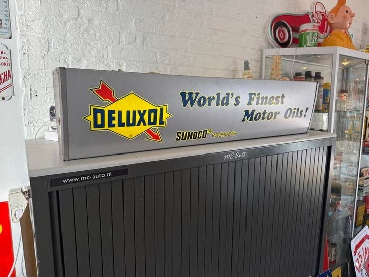 Vintage Deluxol Sunoco Motor Oils Lichtbak Reclamebord