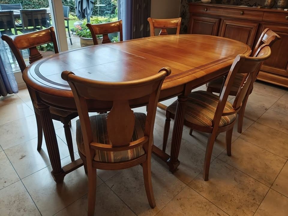 GOEDKOOP CHEAP Meubel set massief kerselaar, Ophalen, Zo goed als nieuw, 6 tot 8 stoelen