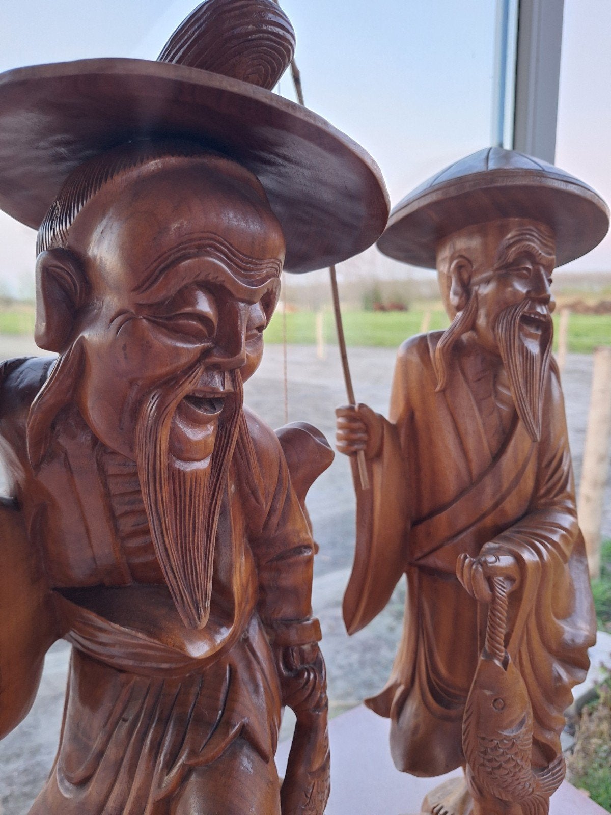 2 statues chinoises en bois, Enlèvement, Fait main, Bois