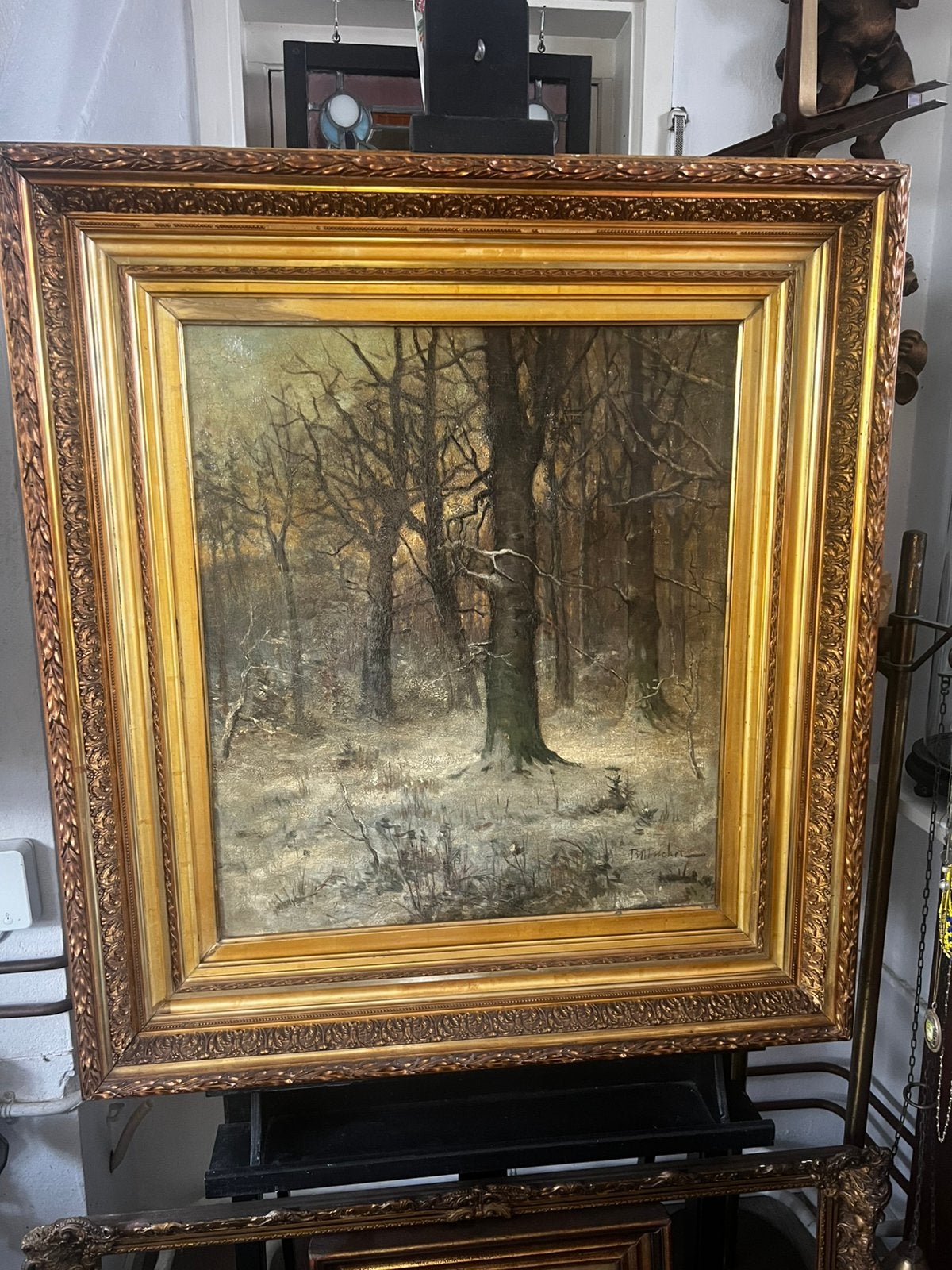 Schilderij: Winters Boslandschap - Olieverf op Doek, Ophalen, Gesigneerd, Olieverf, Doek