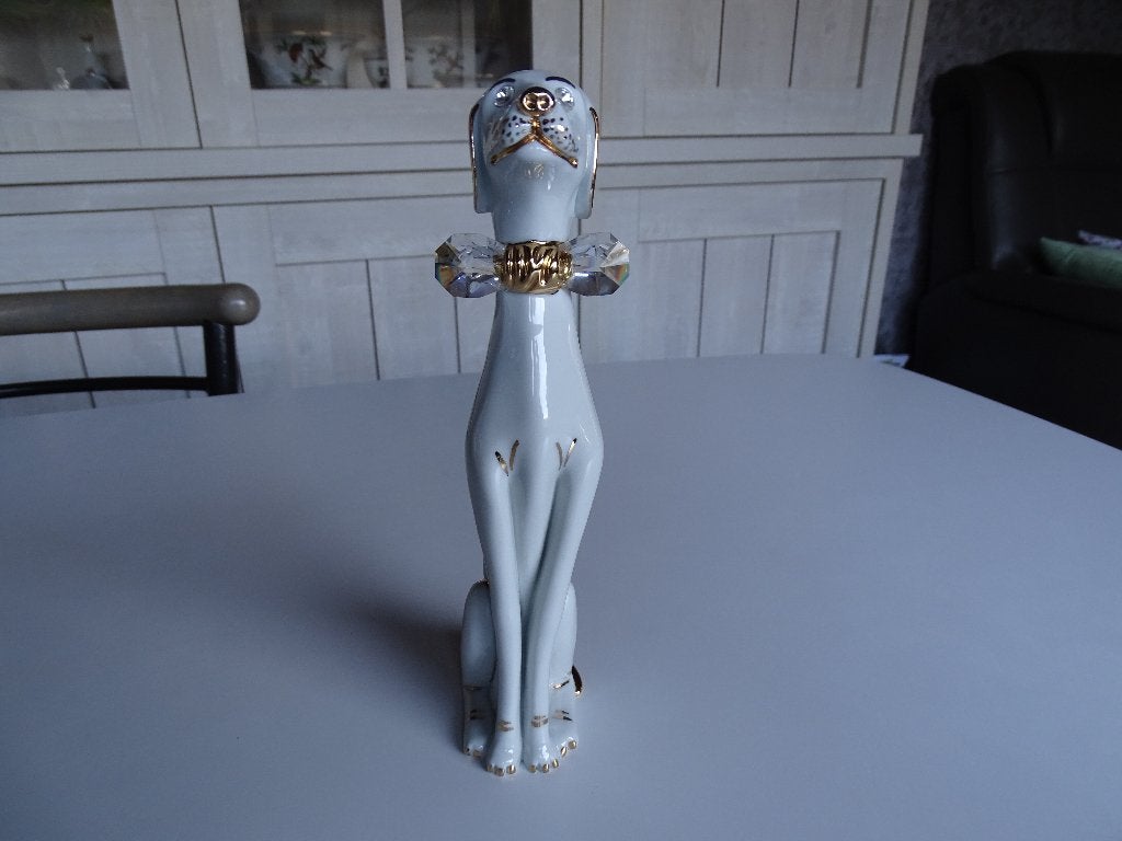 DOG IN LIMOGES MET SWAROVSKI KRISTALLEN, Verzamelen, Ophalen, Zo goed als nieuw