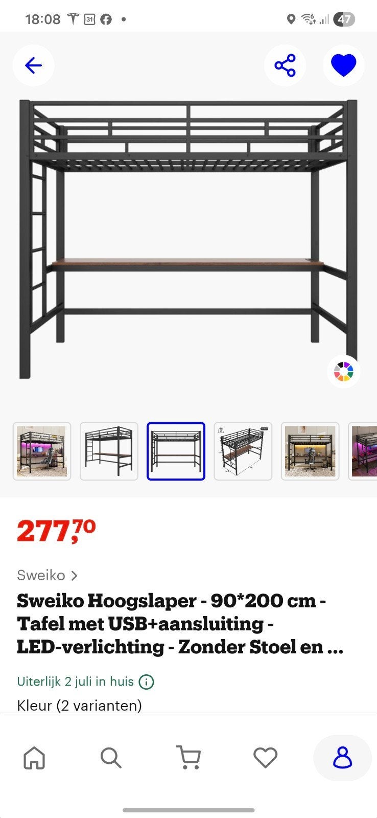Stapelbed met bureau, Ophalen