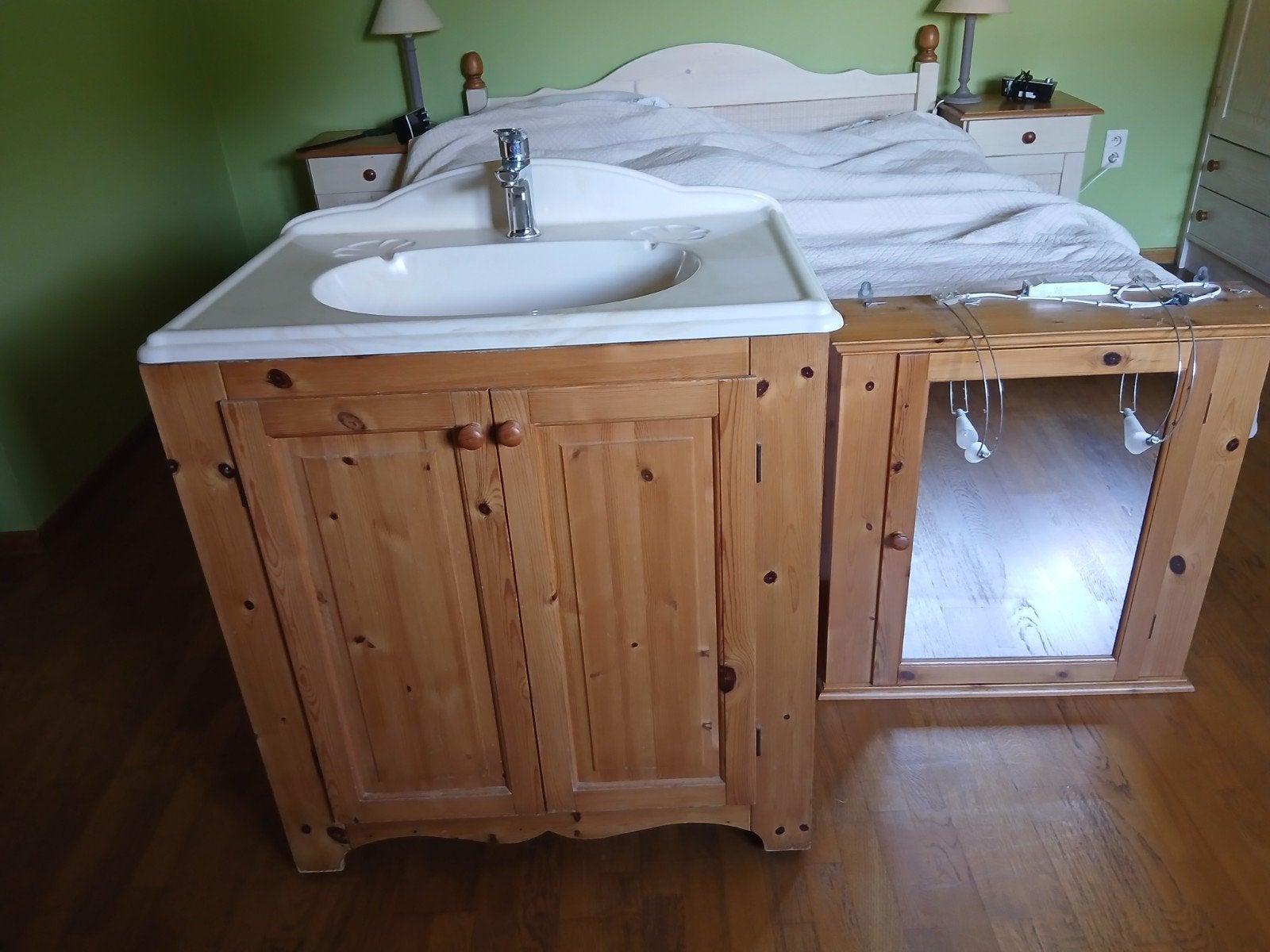Houten badkamermeubel te koop, Enlèvement, Utilisé, Armoire à miroir
