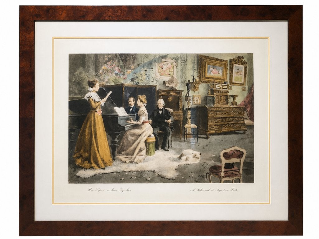 Grand cadre reproduction ancienne "scène bourgeoise"90x112cm, Antiquités & Art, Art | Dessins & Photographie, Enlèvement, Reproduction