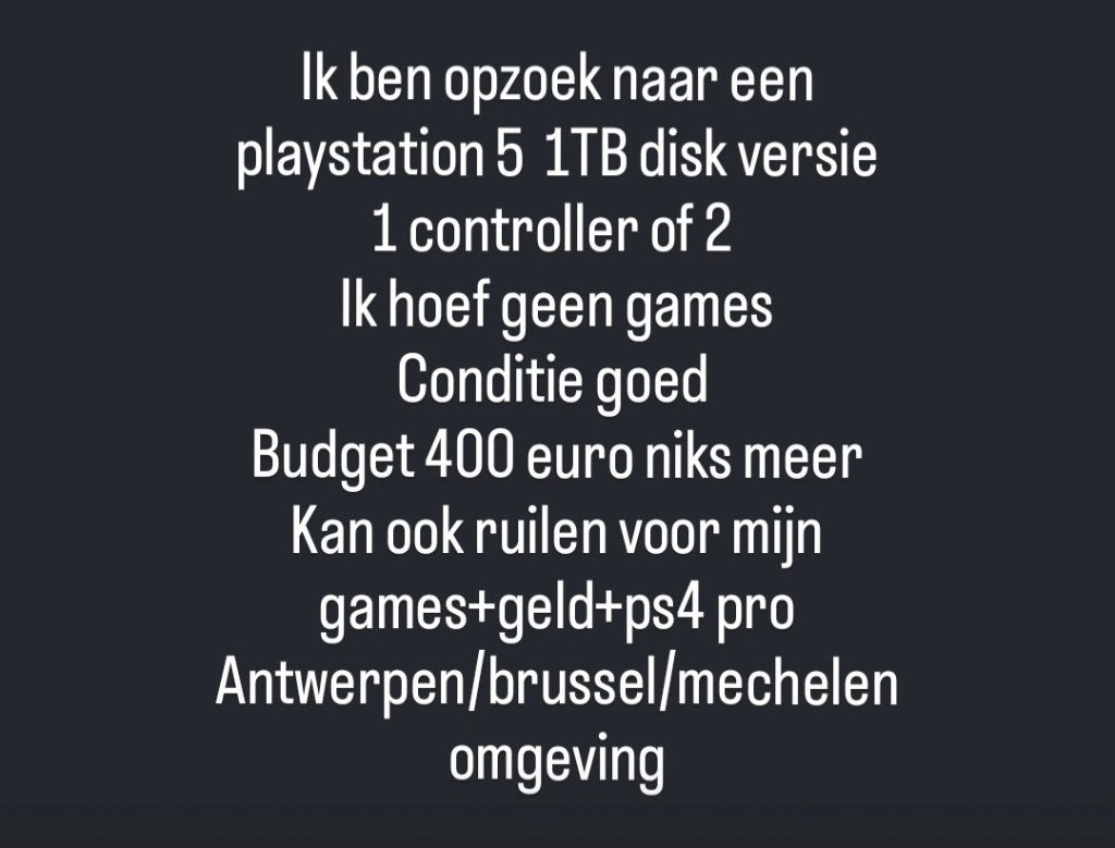 Je cherche ps5 1 TB disk, Enlèvement, Playstation 5
