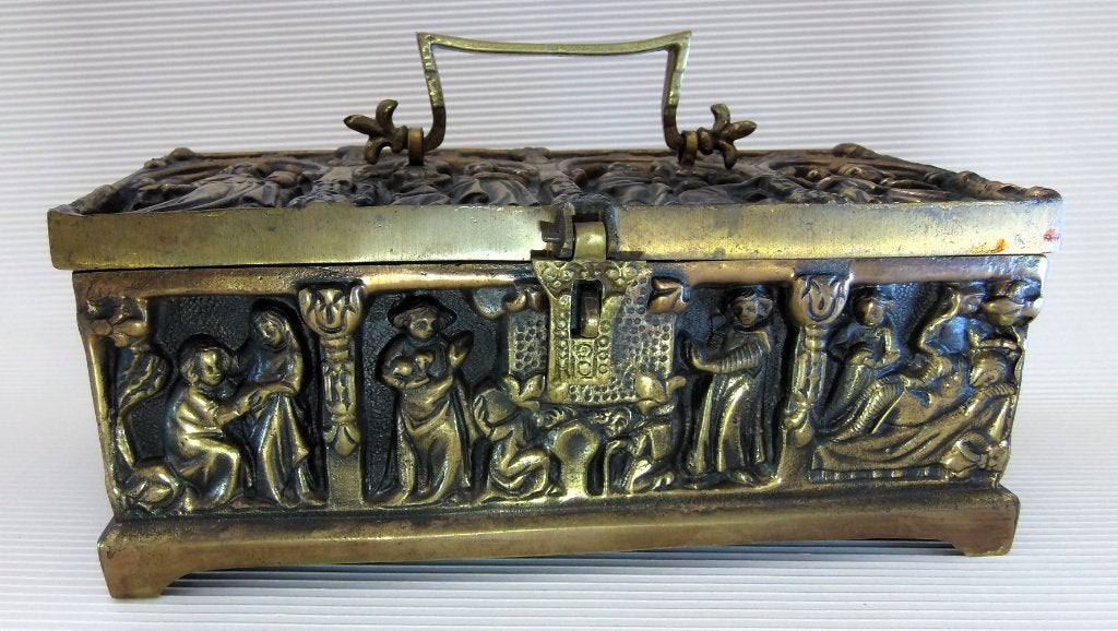 Boîte à reliques en bronze de style gothique du XIXe siècle, Antiquités & Art, Enlèvement ou Envoi, Bronze