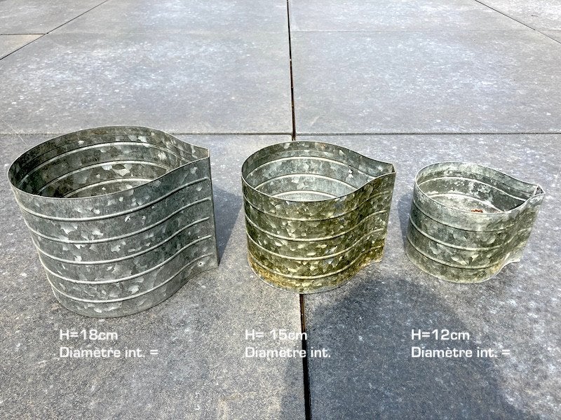 Lot de 3 cache-pots muraux étanches en zinc galvanisé, Enlèvement ou Envoi, Moins de 25 cm, Rond, Utilisé