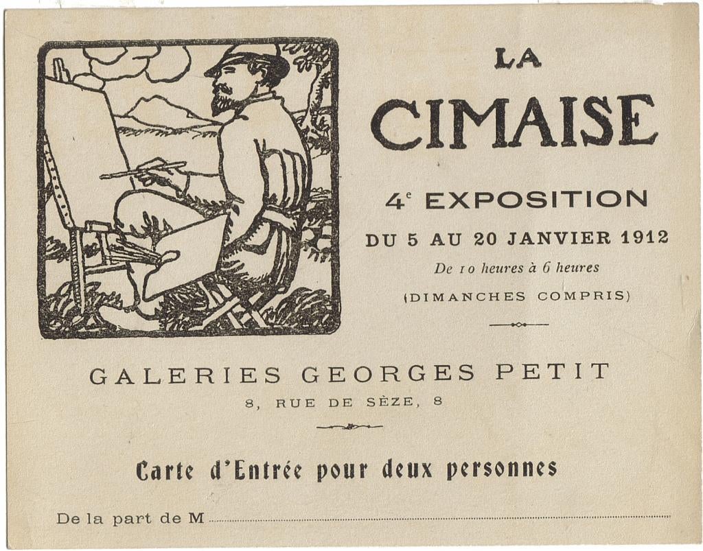 uitnodigingskaart "La Cimaise 4e Exposition - Georges Petit", Verzamelen, Geboortekaartjes en Visitekaartjes, Ophalen, Voor 1970