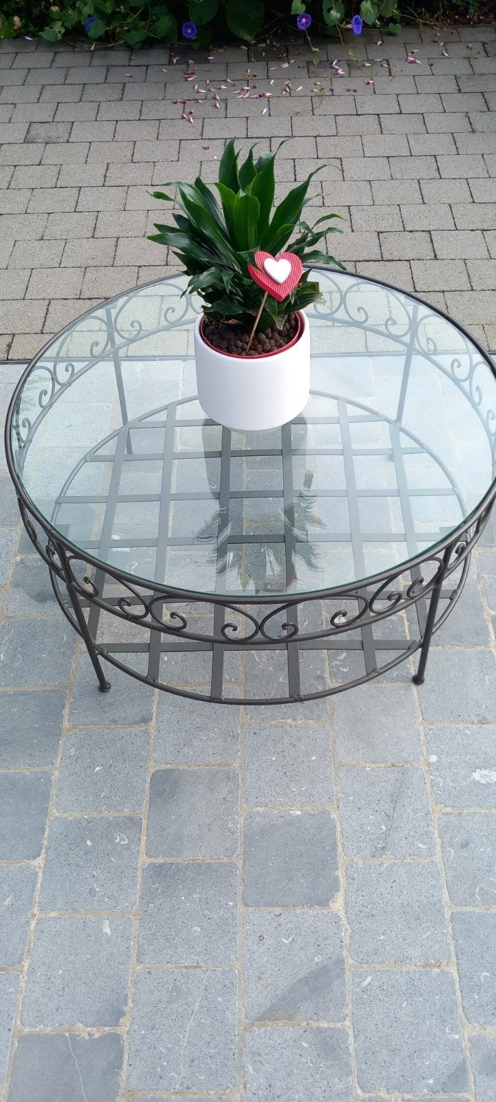 Table salon en fer forgé et verre, Ophalen, Glas
