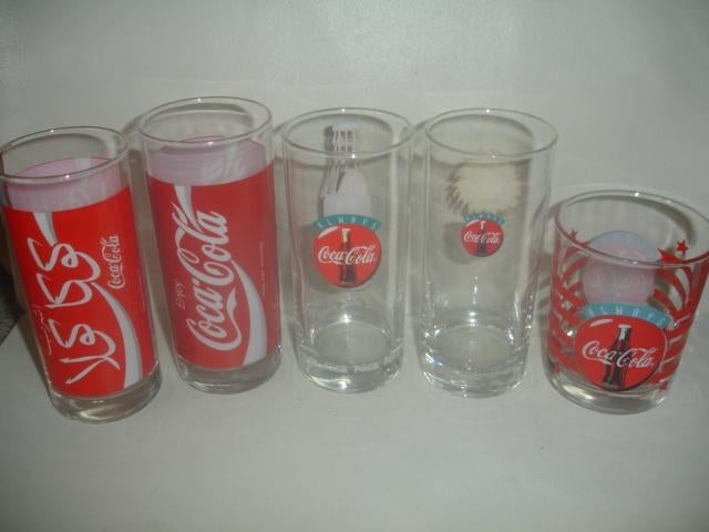 5 glazen Coca Cola verschillend voor € 3,00, Enlèvement ou Envoi, Comme neuf, Verre à soda