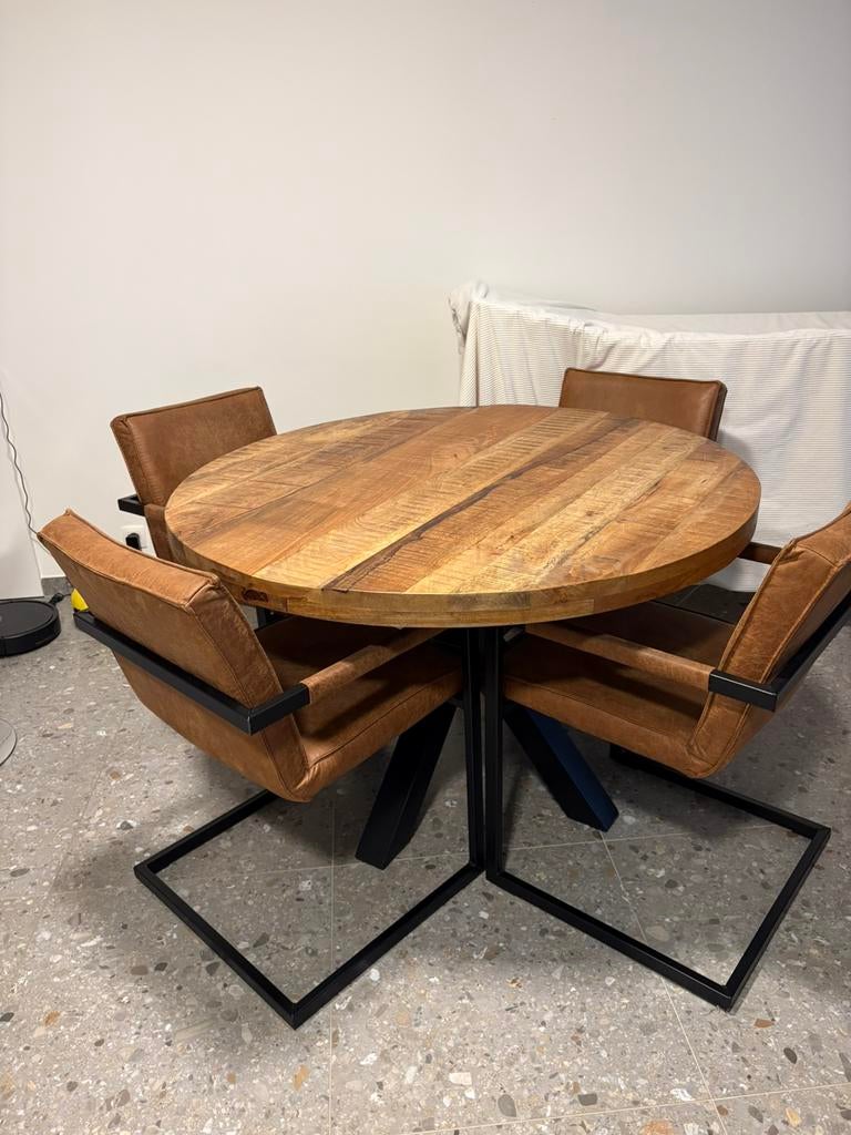 Tafel 4 personen, Huis en Inrichting, Tafels | Eettafels, Ophalen, Zo goed als nieuw, Rond