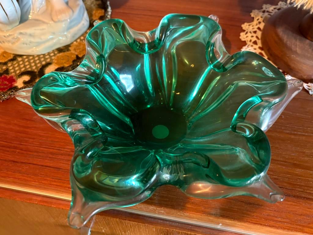 Murano glazen schaal – groen – Ø 25 cm – Made in Italy, Ophalen, Glas, Schaal