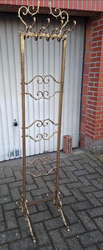 MESSING KLEERSTAANDER en GROTE PLAFONNIER, Ophalen of Verzenden, Zo goed als nieuw, Metaal, Staande kapstok