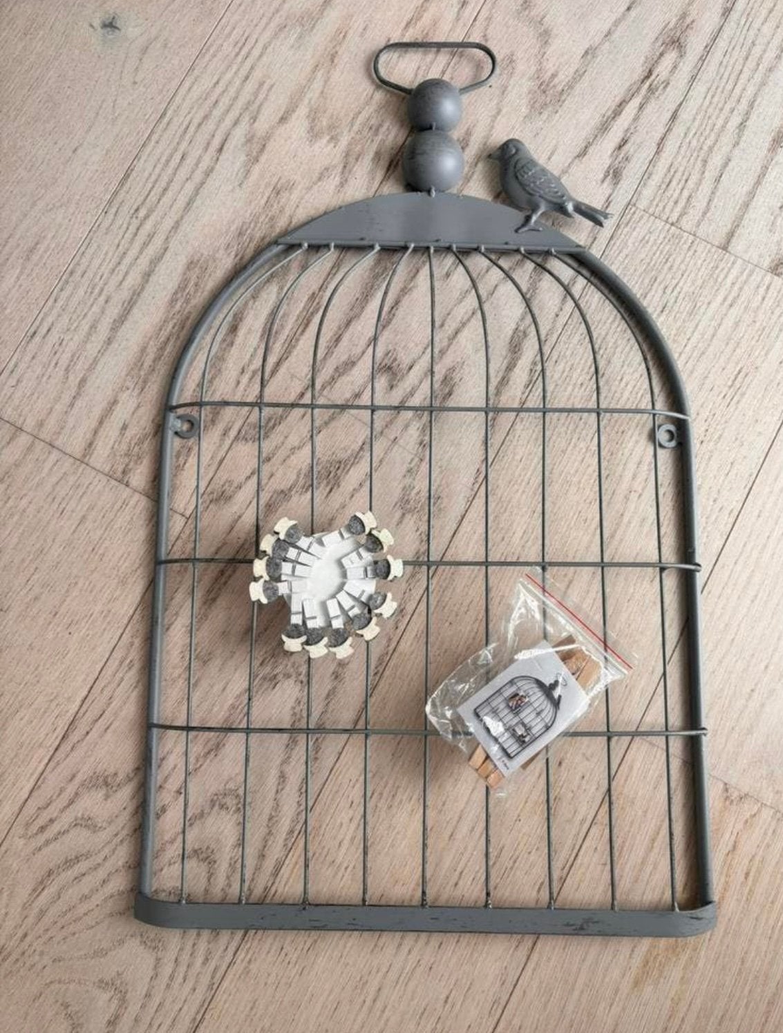 Cage à oiseaux décorative grise en métal - Porte-photos, Ophalen, Nieuw